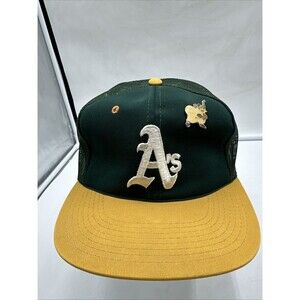 Vtg Sports Specialties Oakland Athletics Hat Snapback Mesh MLB Trucker Cap W Pin